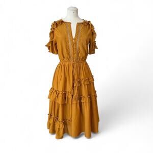 Sea NY mustard, yellow staircase, pom-pom midi dress (size S) 225